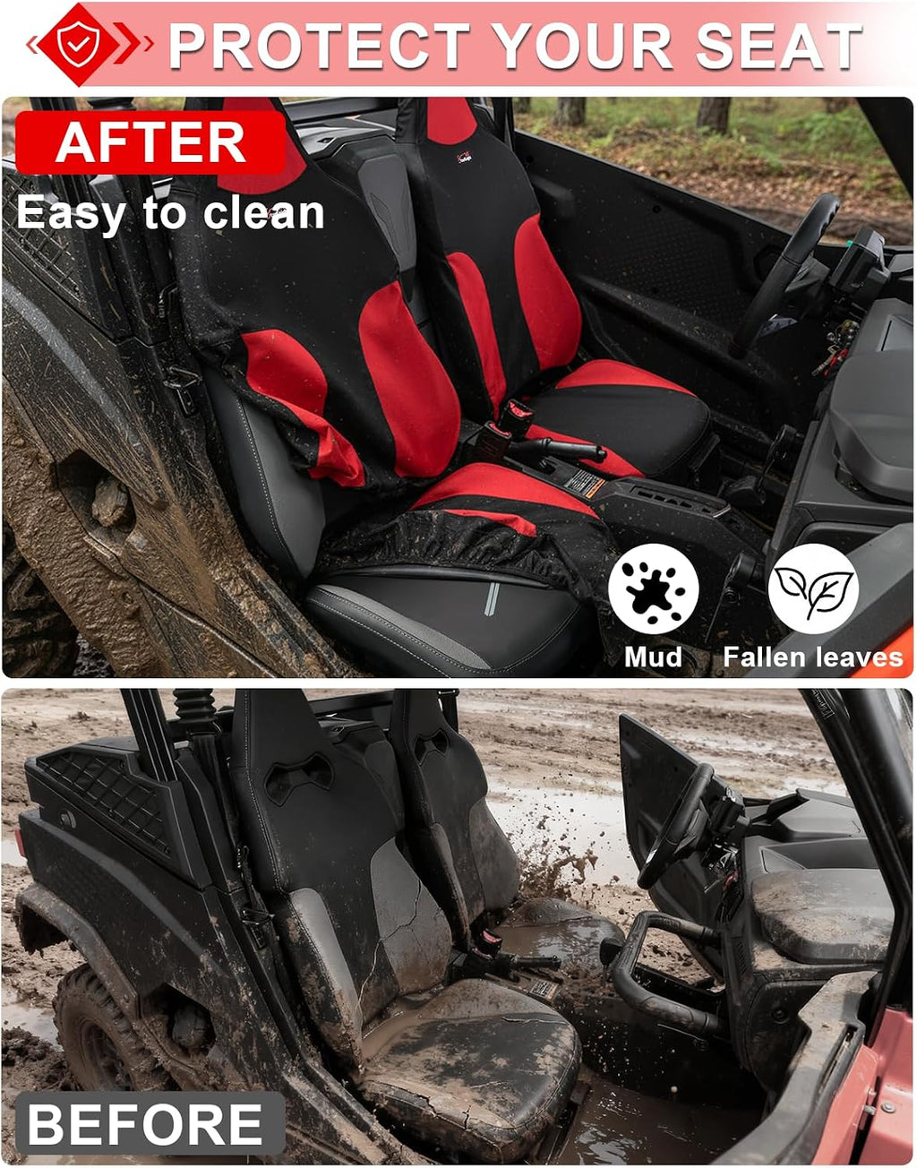 StarknightMT Zforce 950 Seat Cover Water-resistant Compatible with Cfmoto Zforce 950 2023-2026 1680D Cushion Cover with Pocket UTV Protection for Front Rear Seats Black and Red