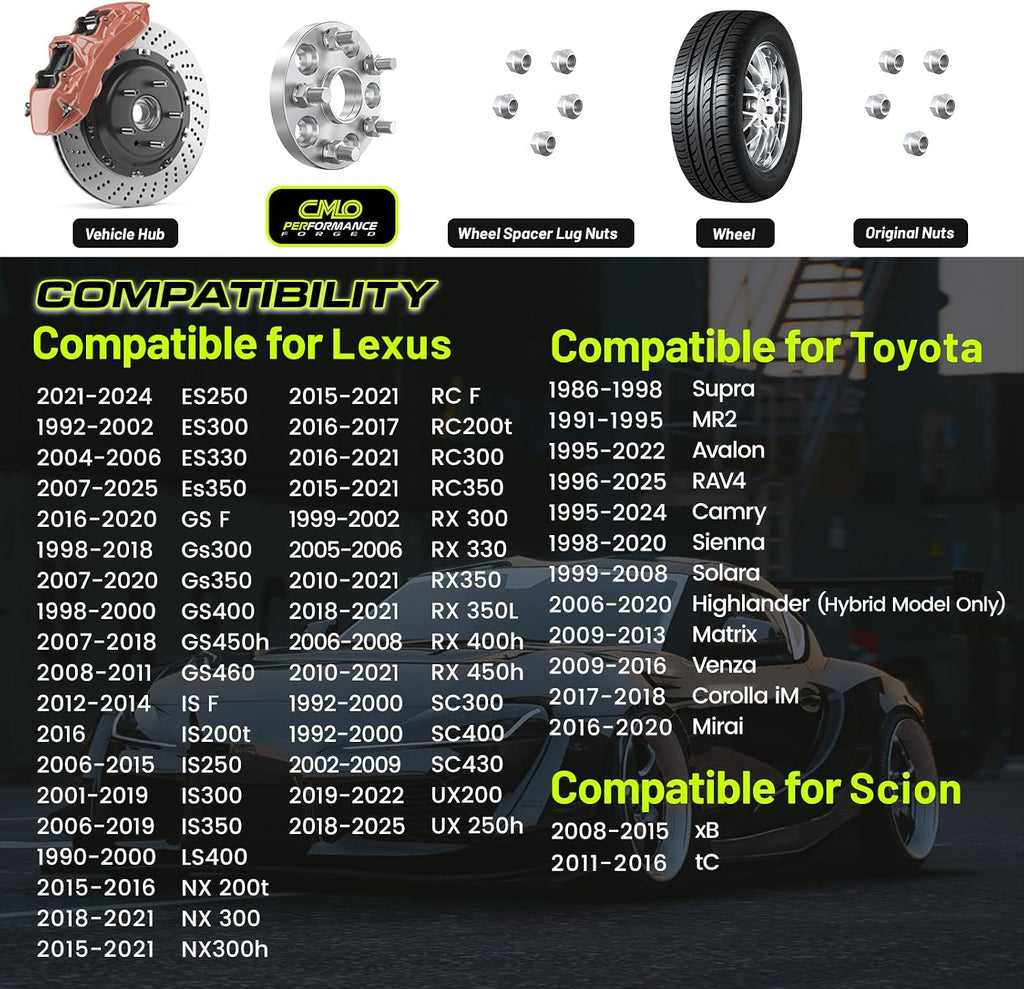 Customadeonly 15mm Hubcentric Wheel Spacers 5x114.3 Compatible for Lexus ES300 350, GS300 350 430,IS250 300 350,LS400 430 460,RC300 350, Camry Highlander Tacoma, tC xB (2pcs 60.1mm M12x1.5)