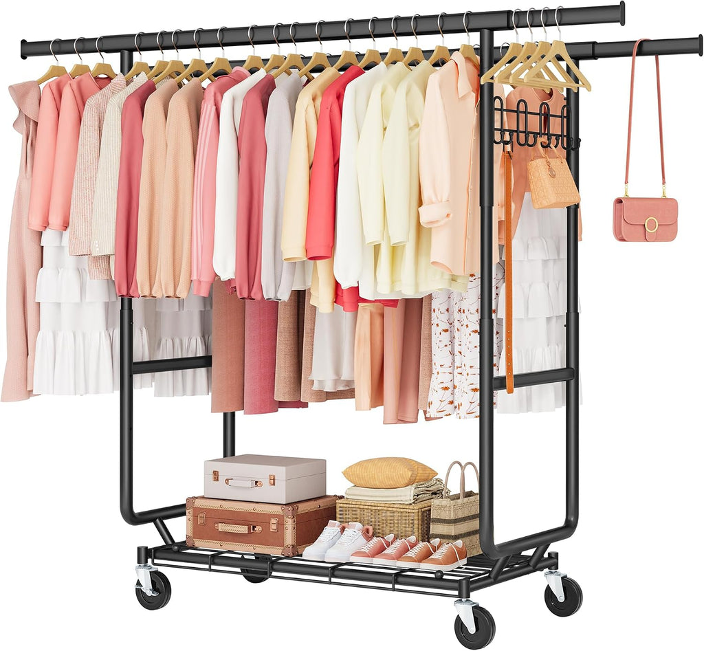 hoctieon 2-minute assembly double rod clothes rack, heavy, main product view