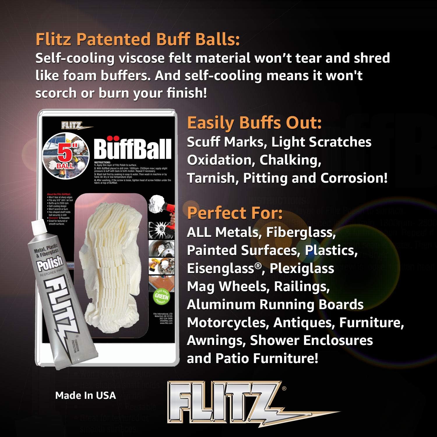 Flitz PB 101-50 Buff Ball Car Buffer Drill Attachment, 5 Inch