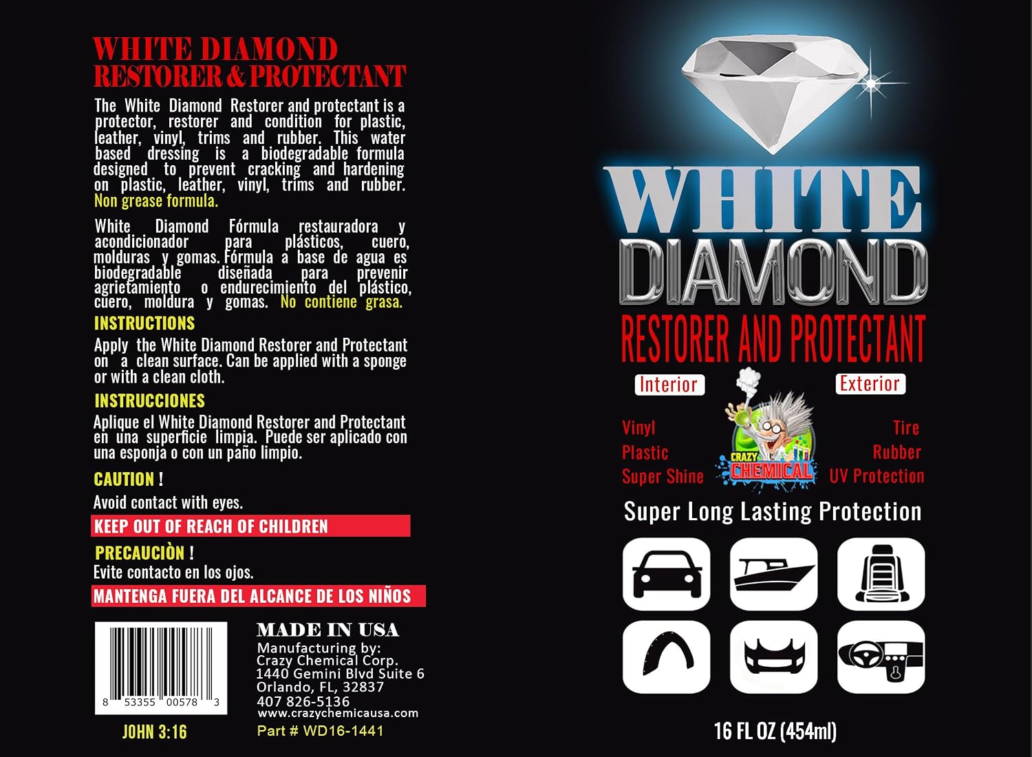 TIRE Dressing Concentrated White Diamond Restorer and Protectant 16 fl oz - Pack of 12 Vinyl - Plastic - Tire - Rubber - UV Protection - Super Shine - Good Hydrophobic Action