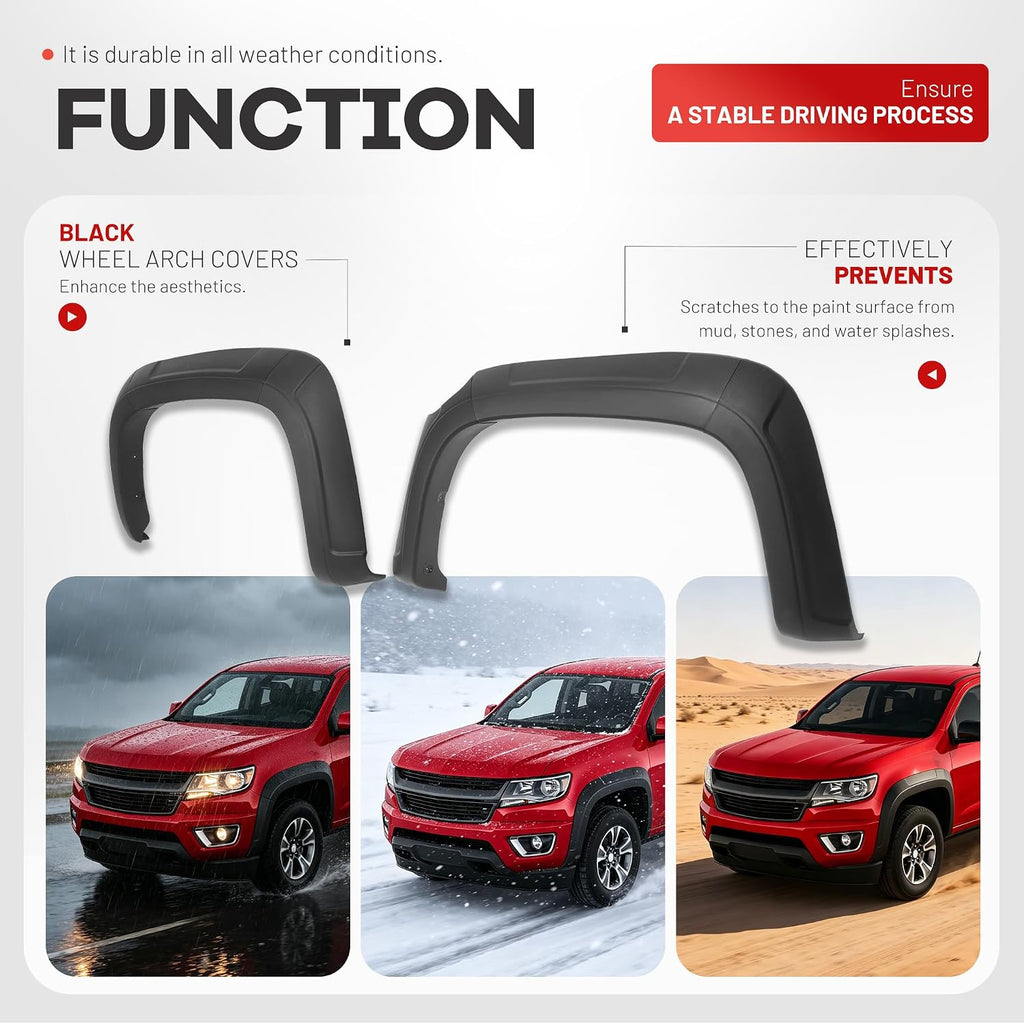 ALMULOO 4Pcs Fender Flares Compatible with 2015-2021 Chevy Chevrolet Colorado w/ 5.1' Short Bed Wheel Arch Covers Plastic(PP) Textured Black