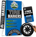 Pelto White Paint Tire Marker For Tire Lettering 4-Pack, Permanent Tire Pen | Permanent Tire Paint Pens with Weatherproof Ink Designed to Last on Car Tires and Many Other Materials