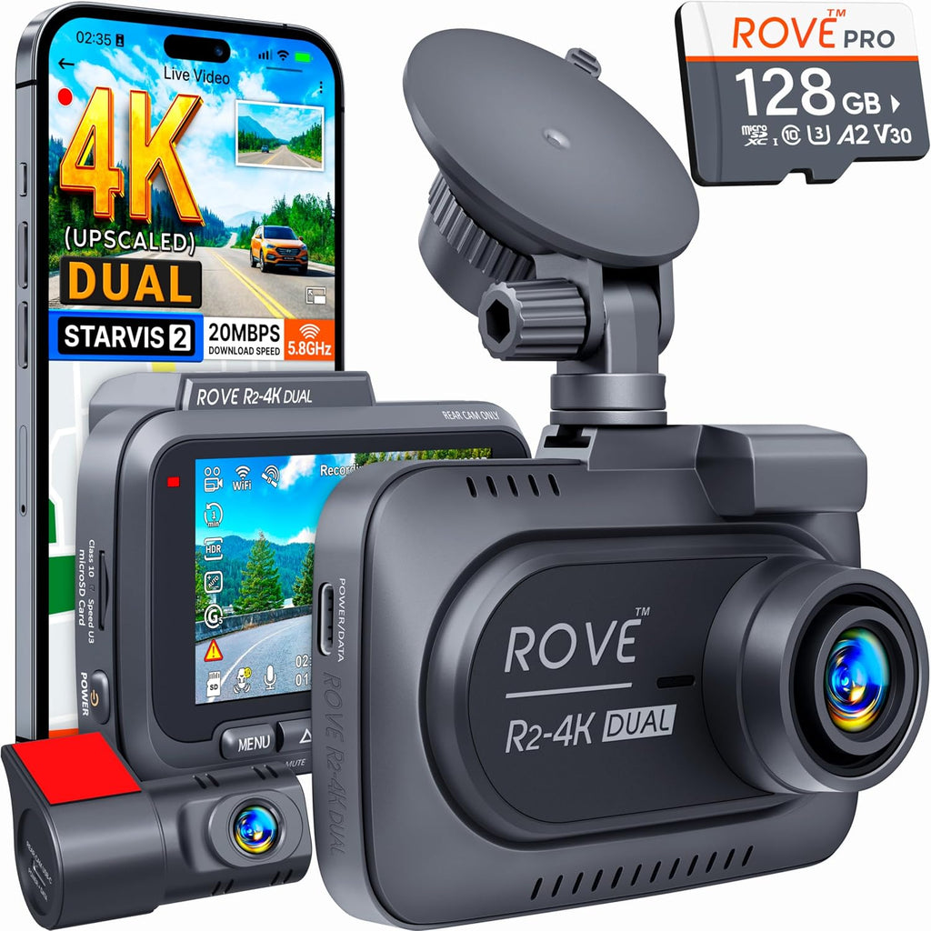 rove r2-4k dual dash cam front and rear, main product view