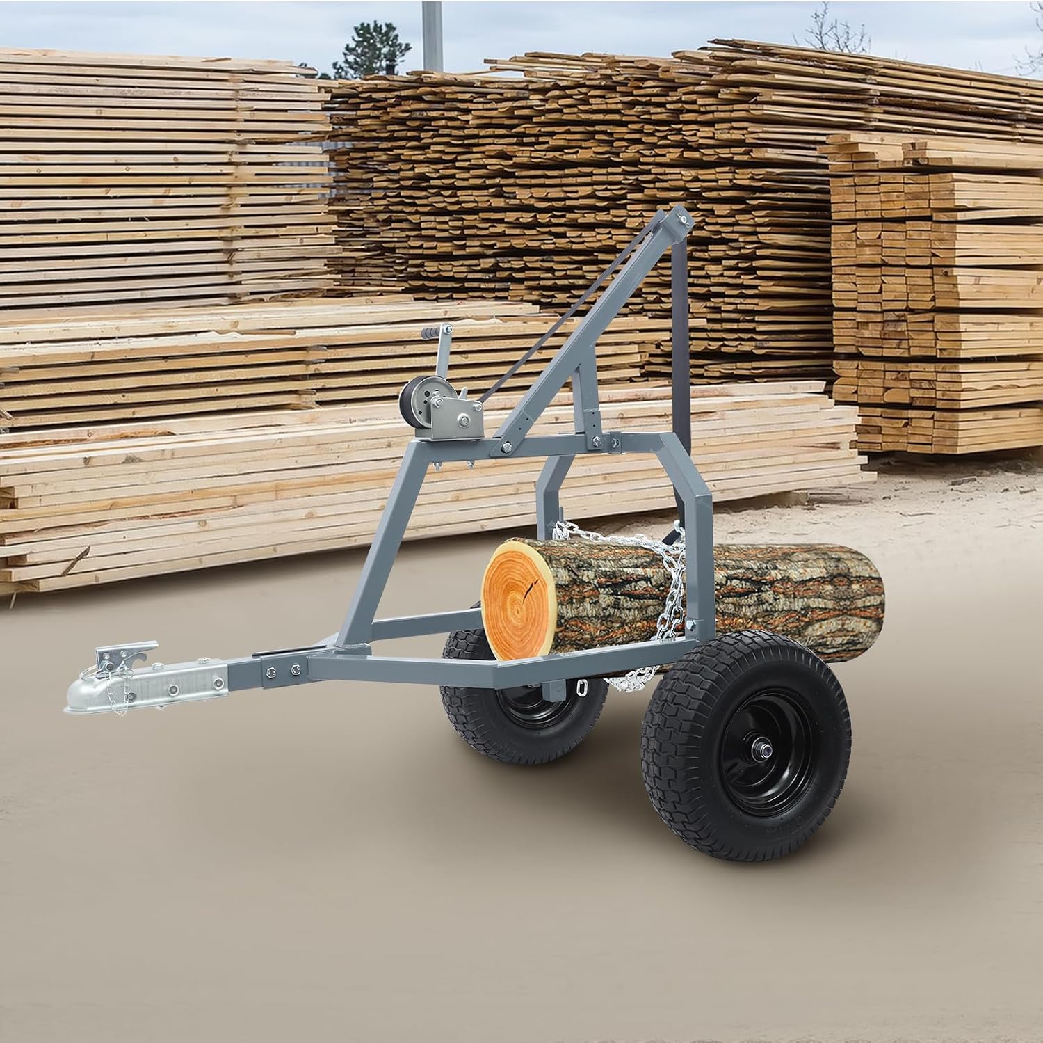 Log Skidding Arch, 1600Lbs ATV Log Dolly with 16in Tires, 24in Max | Designed for Landowners and Foresters, the Winch Lets You Hoist Logs Effortlessly, Smoothly Over Mud and Roots.