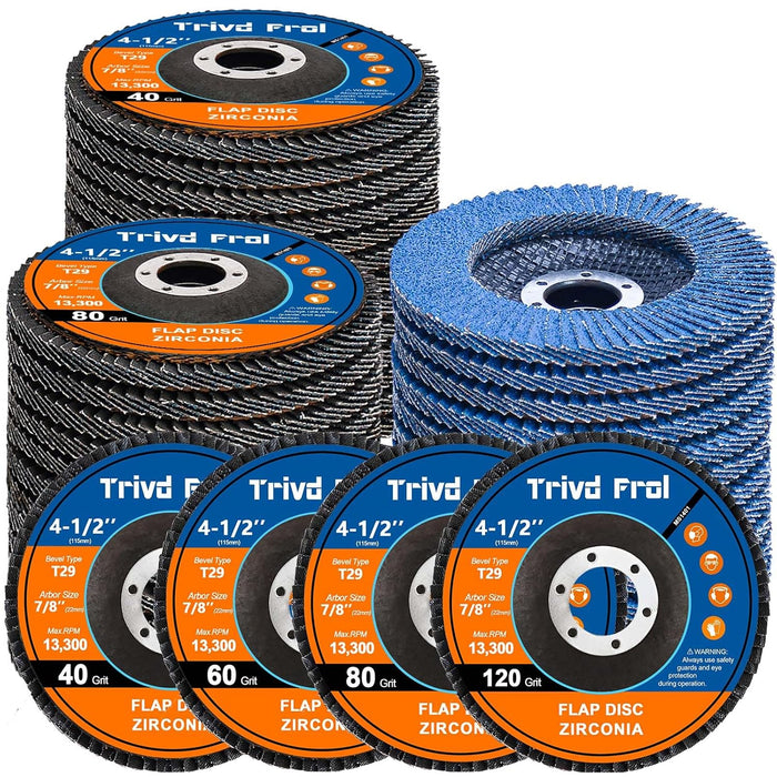 40 Pack Flap Discs 4 1/2 for Angle Grinder Sanding Disc - Trivd Frol 40/60/80/120 Grit T29 Flap Disc, 7/8 Inch Zirconia Abrasive Grinding Wheel Disc for Metal, Wood, Stainless Steel Finishing