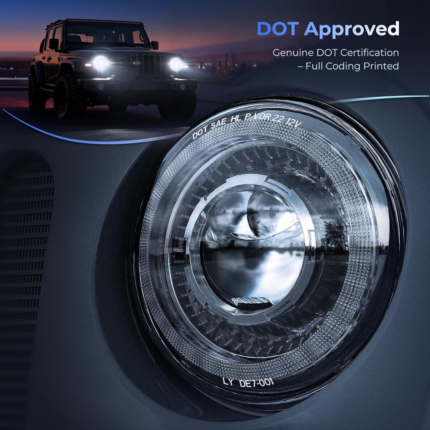 HWSTAR New 1000% Bright Anti-glare 7 Inch Led Headlights Round Compatible with Jeep Wrangler JK JKU TJ LJ Chevy Ford GMC etc w/Starry DRL Start-up Gradient Halo Turn Signal H6024 DOT Hi/Lo Sealed Beam