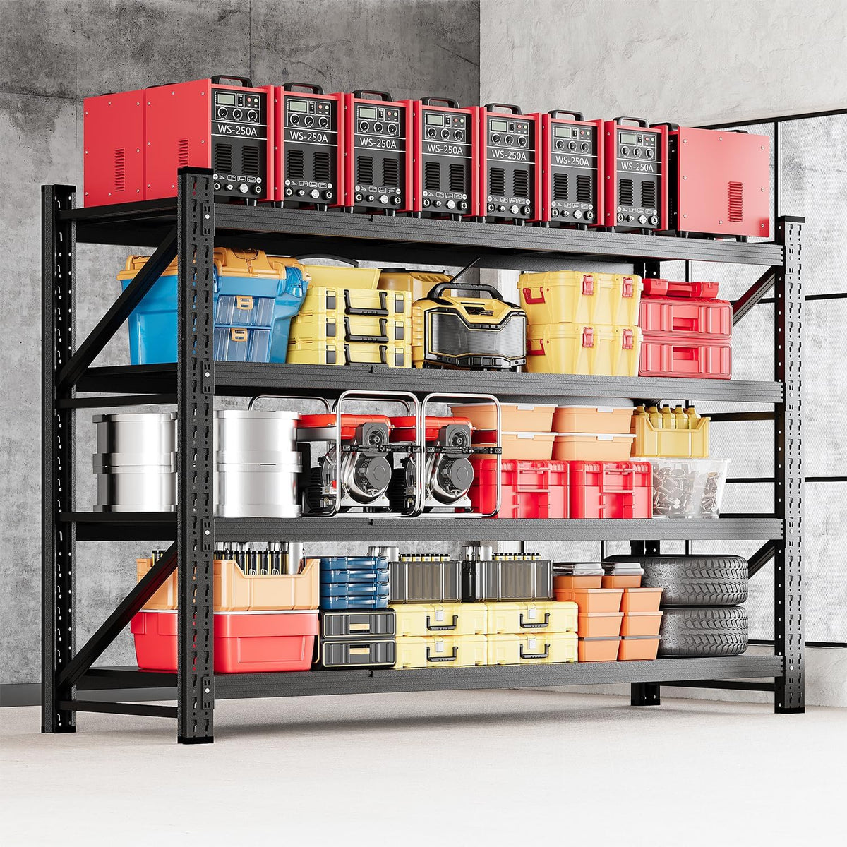 miiiko 71.3" w storage shelves,5000lbs metal garage storage shown in use