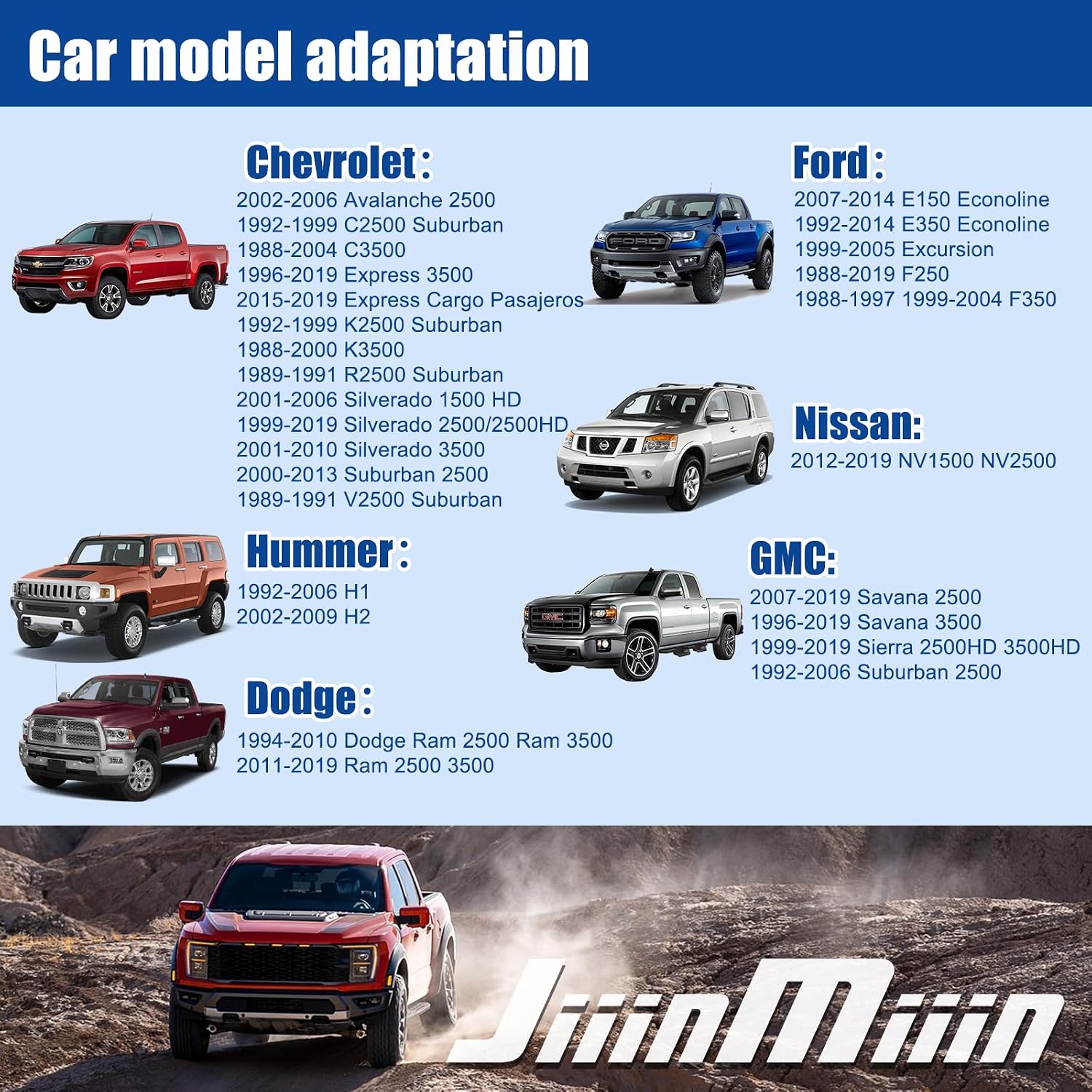 JiiinMiiin 1/4"(6mm) 8x165.1 8x170 8x180 8 Lug Wheel Spacers for F250 E350 Ram 2500 3500 Express 3500 K3500 Silverado Suburban 2500 Sierra 2500HD 3500HD, 4PCS