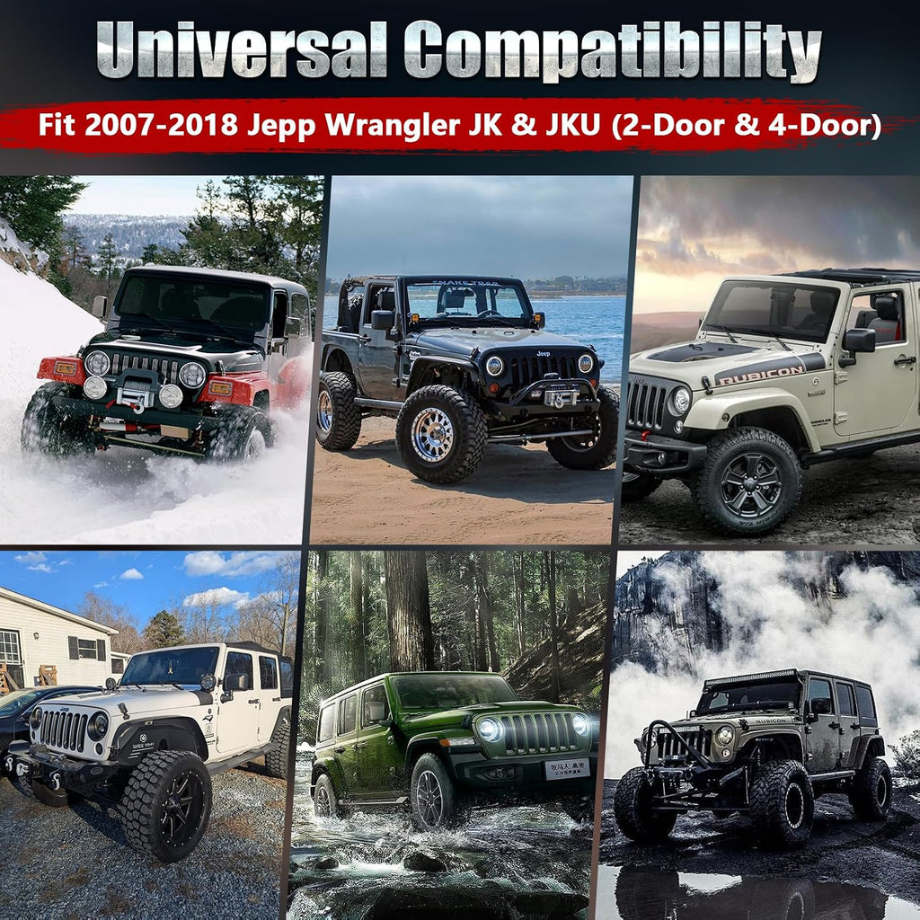 MODnGO Heavy Duty Steel Fender Flares for 2/4 Doors Jeep Wrangler 2007-2018 JK & JKU - On Bolt Quick Installation, Anti-Rust, Rock Guard in Off-Road Outdoor Adventures, 4 PCS Front & Rear Fenders