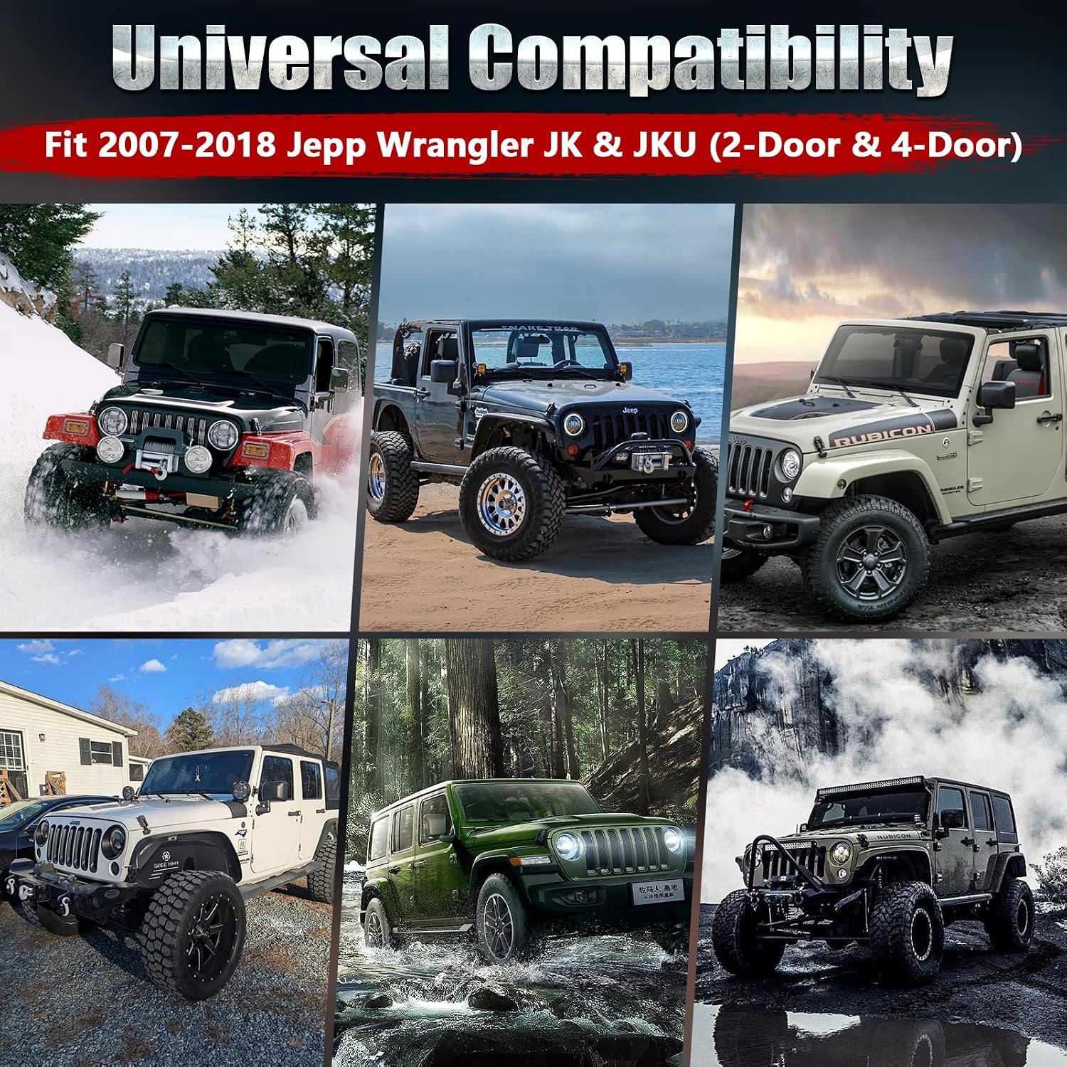 MODnGO Heavy Duty Steel Fender Flares for 2/4 Doors Jeep Wrangler 2007-2018 JK & JKU - On Bolt Quick Installation, Anti-Rust, Rock Guard in Off-Road Outdoor Adventures, 4 PCS Front & Rear Fenders
