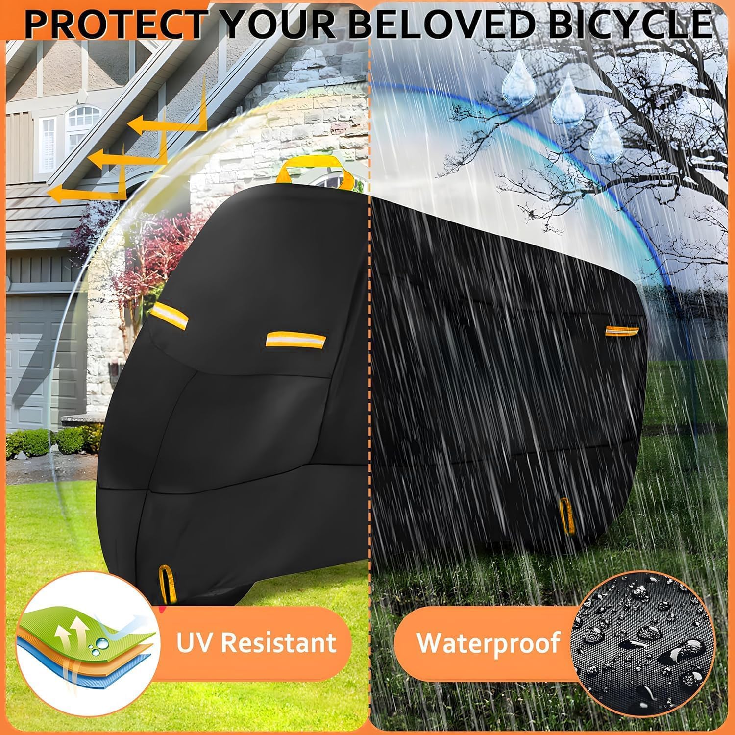 Bike Cover for 1, 2 Bikes Outdoor Waterproof Bicycle Covers 420D Heavy Duty Ripstop Material Offers Constant Protection for All Types of Bicycles All Through The 4 Seasons