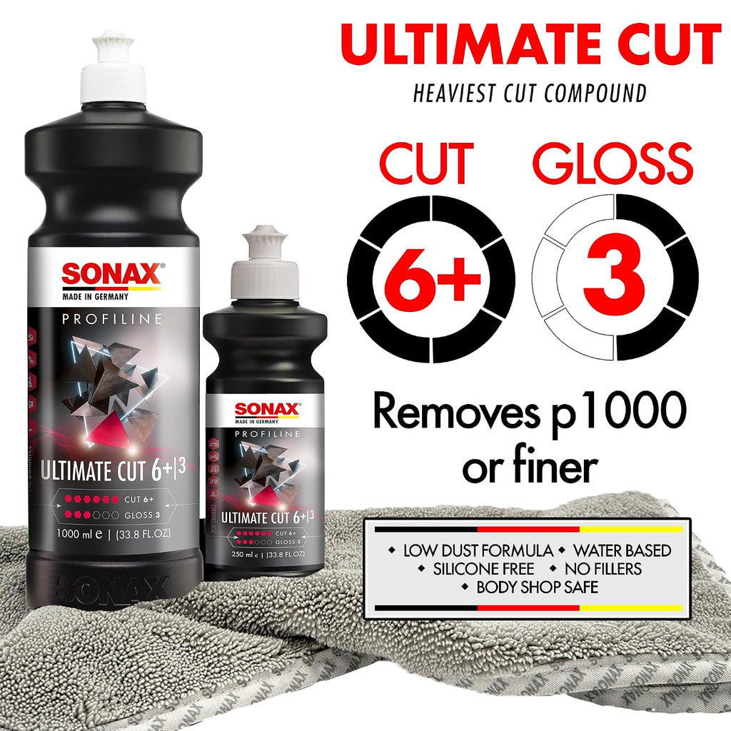 SONAX Ultimate Cut | Strong Abrasive Compound | Removes p1000 or Finer | Water Based Polish/Compound | Step 1 Compound | Removes Deep Scratches | Removes Sand Scratches | 5L | 239500