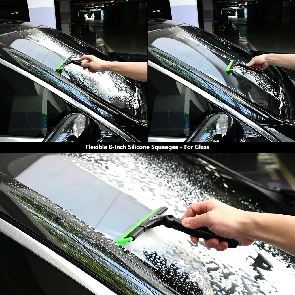 EHDIS 2PCS Flexible 8-Inch Silicone Squeegee Window Tint Tool Auto Water Blade, Shower Squeegee for Car Windshield, Glass, Tiles, and Smooth Surfaces (Green)
