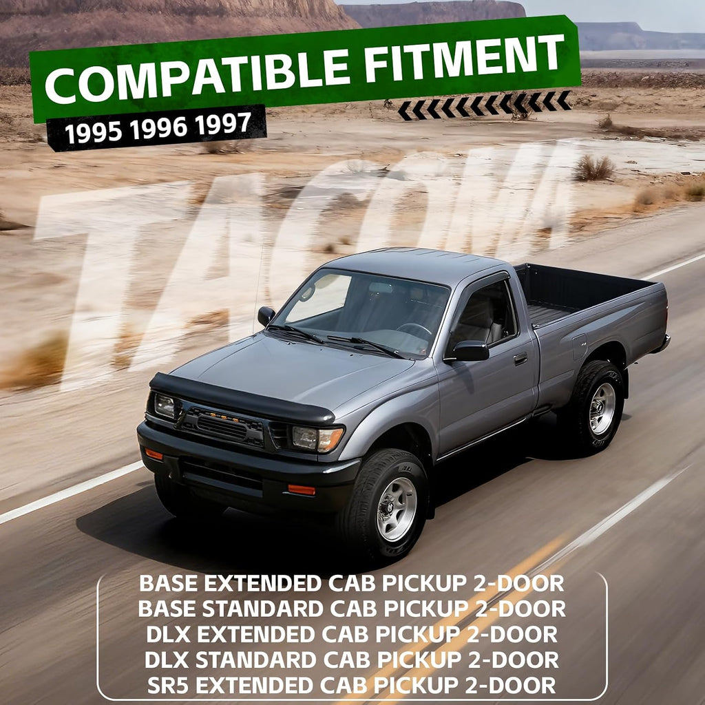 Grille Assembly Compatible with 1995-1997 Tacoma Base & DLX & SR5 Extended Cab Pickup 2-Door/Base & DLX Standard Cab Pickup 2-Door, Front Upper Grill with Lights&Letters Matte Black Molding