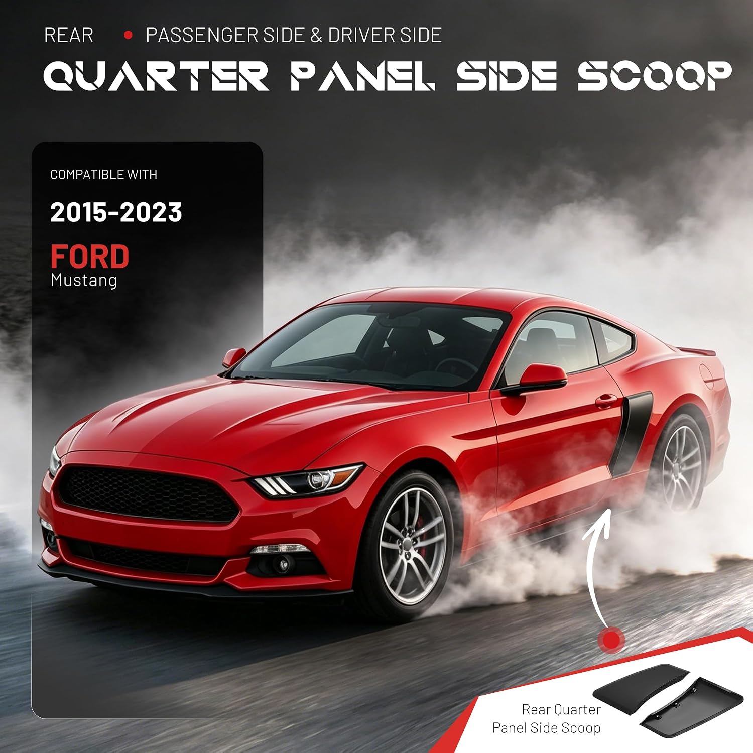 Rear Quarter Panel Side Scoop Compatible with 2015-2023 Ford Mustang All Model Rear Fender Penal Flare Side Scoops Vents Performance Primer Matte Black Plastic