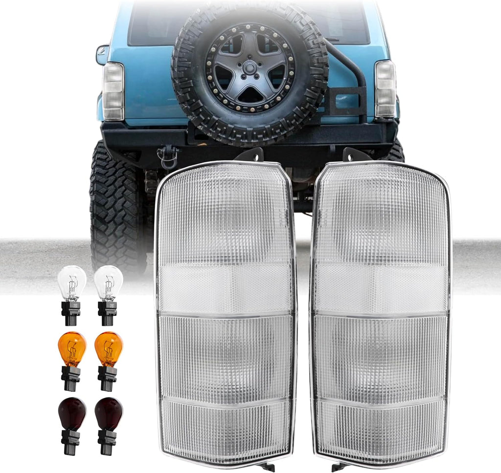 USR 97-01 Cherokee XJ Tail Light – Rear Tail Lamps Assembly (Left + Right) Pair - Compatible with 1997-2001 Jeep Cherokee XJ SUV All Models/Trims (ALL CLEAR LENS TAIL LIGHTS with x6 BULBS)