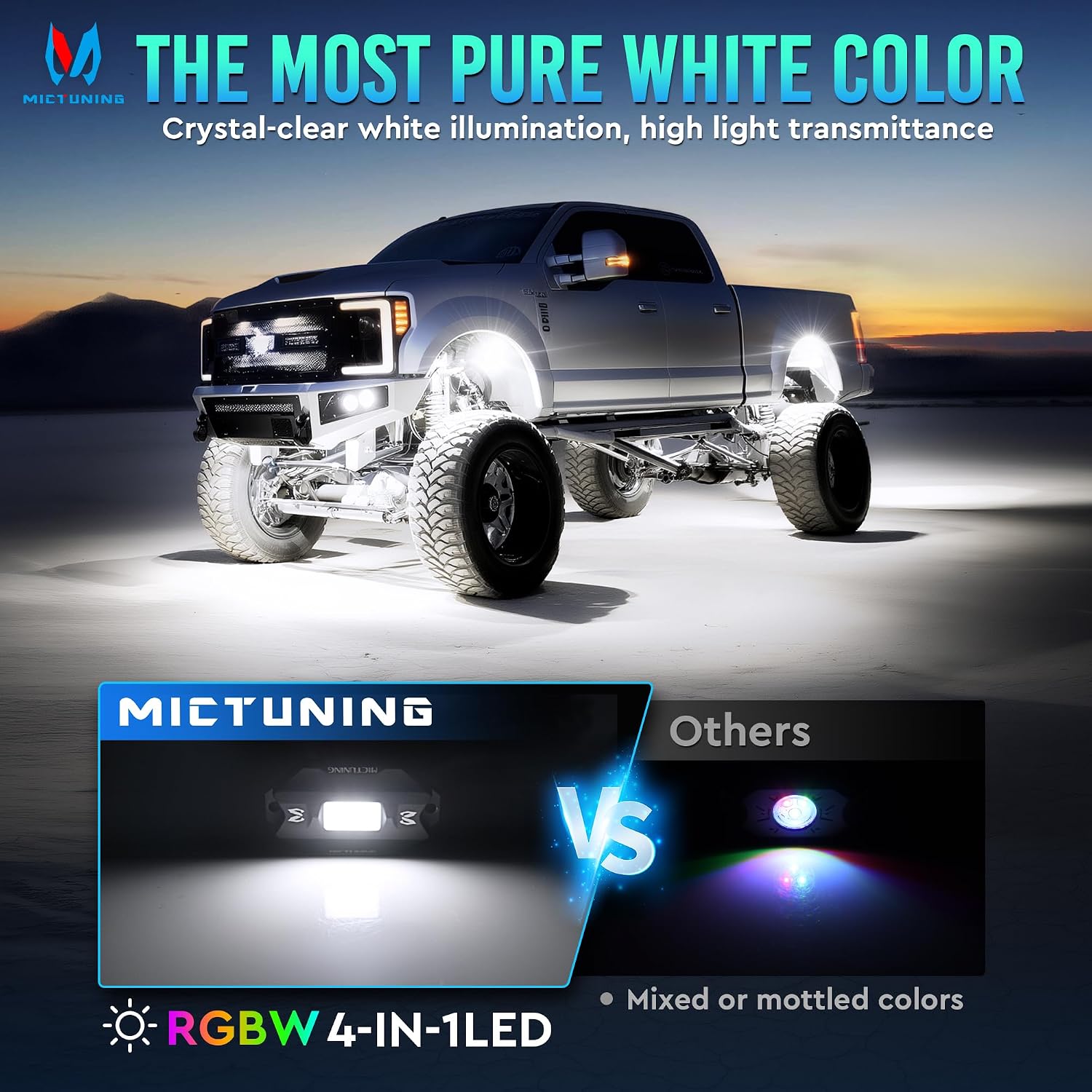 MICTUNING C1 8 Pods RGBW LED Rock Lights - Multicolor Underglow Neon Light Kit with Bluetooth Controller, Music Mode