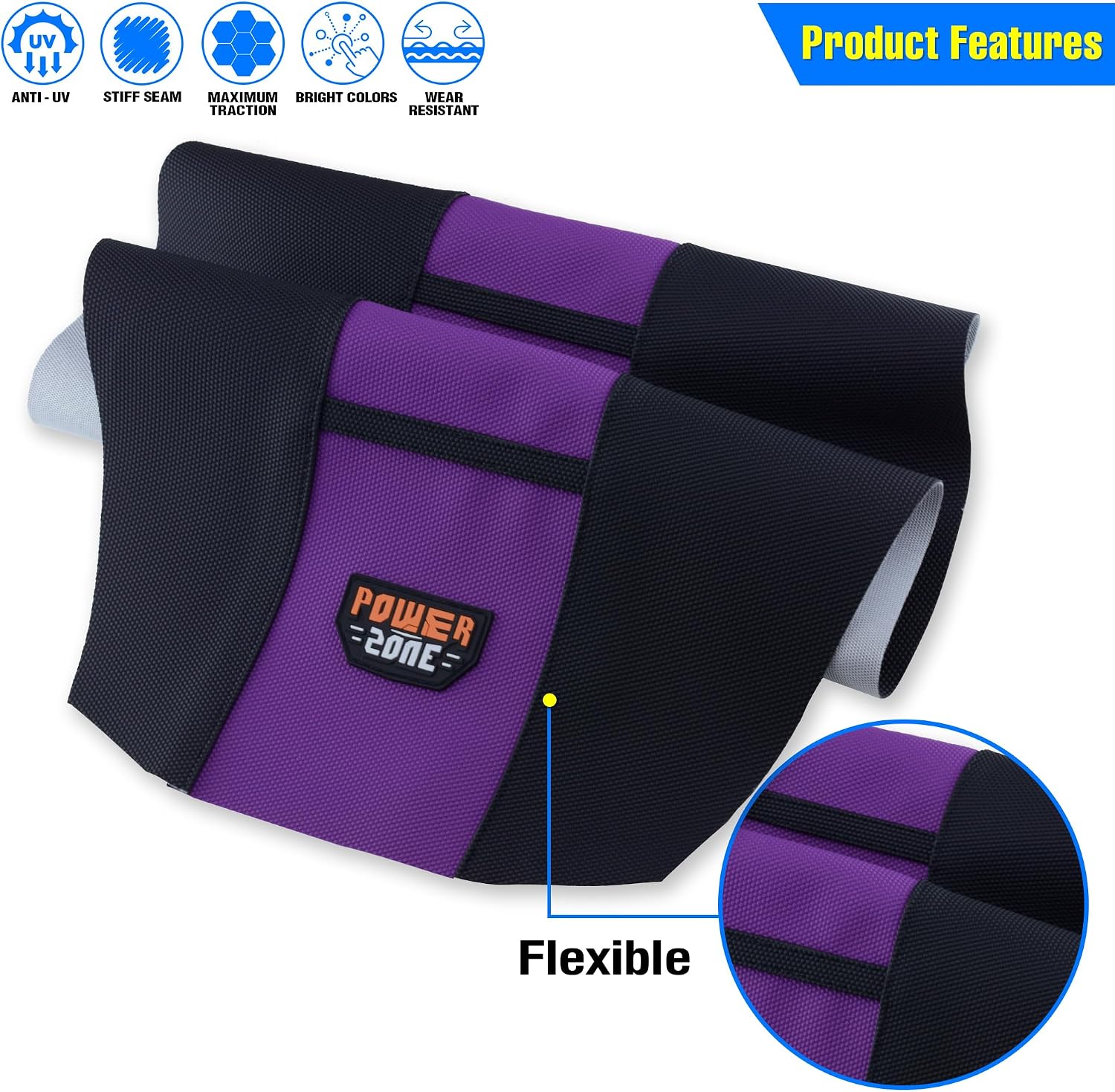 Universal Ribbed Dirt Bike Seat Cover - Gripper Soft Seat Cover for Most Dirt Pit Bike Motorcycle (Black-Purple)