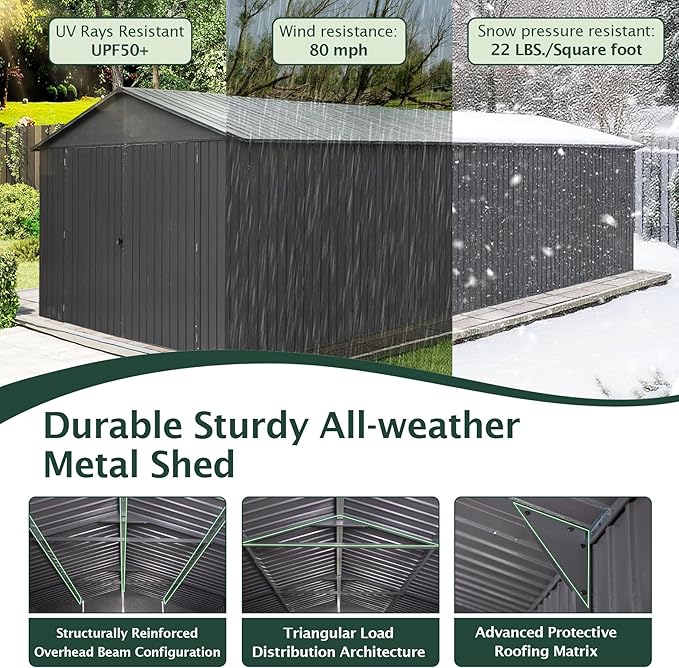 Domi 12'x25' Outdoor Metal Garage Shed, Weatherproof Enclosed Carport - Image 5