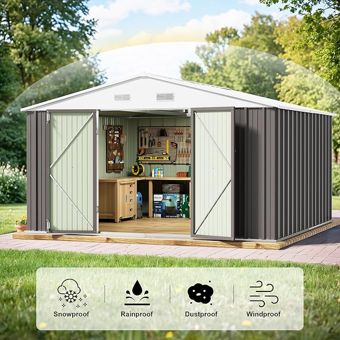JUMMICO 10 x 10 FT Outdoor Storage Shed, Large Metal Garden Shed & Tool Sheds - Image 5