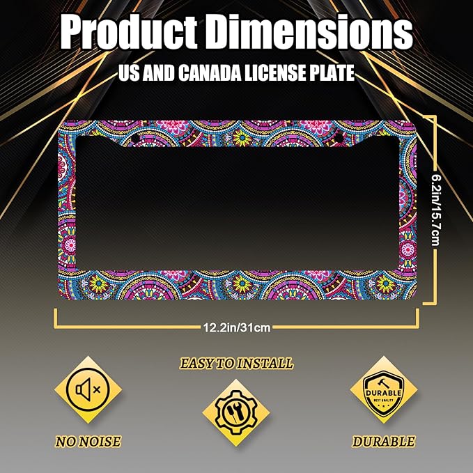 Purple Mandala License Plate Frame Hippie Boho License Plate Holder Stainless - Image 2