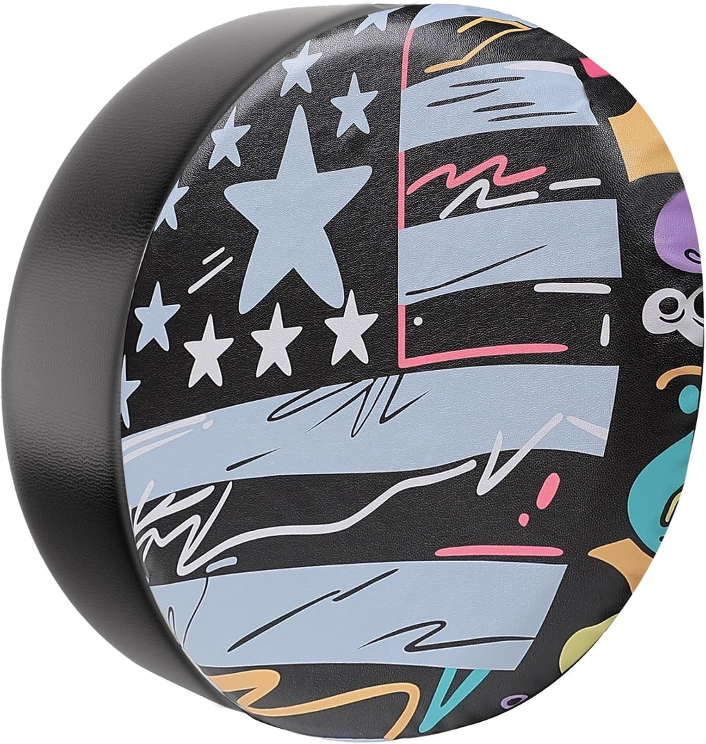 Moonet Spare Tire Cover for RV Trailer,SUV,Truck，Waterproof PVC Faux Leather Tire Cover with Flag Pattern,Tough Tire Wheel Soft Cover (Fit for Tire Diameter 24"-26")