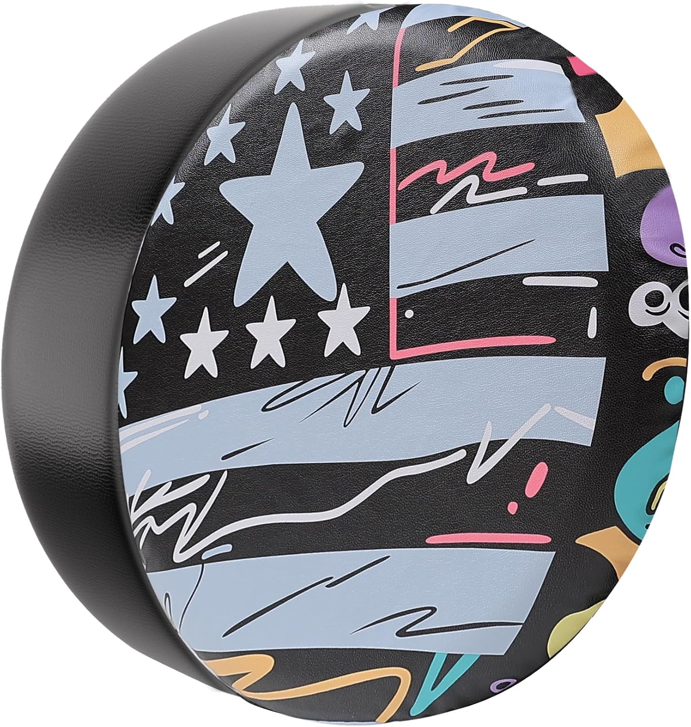 Moonet Spare Tire Cover for RV Trailer,SUV,Truck，Waterproof PVC Faux Leather Tire Cover with Flag Pattern,Tough Tire Wheel Soft Cover (Fit for Tire Diameter 24"-26")