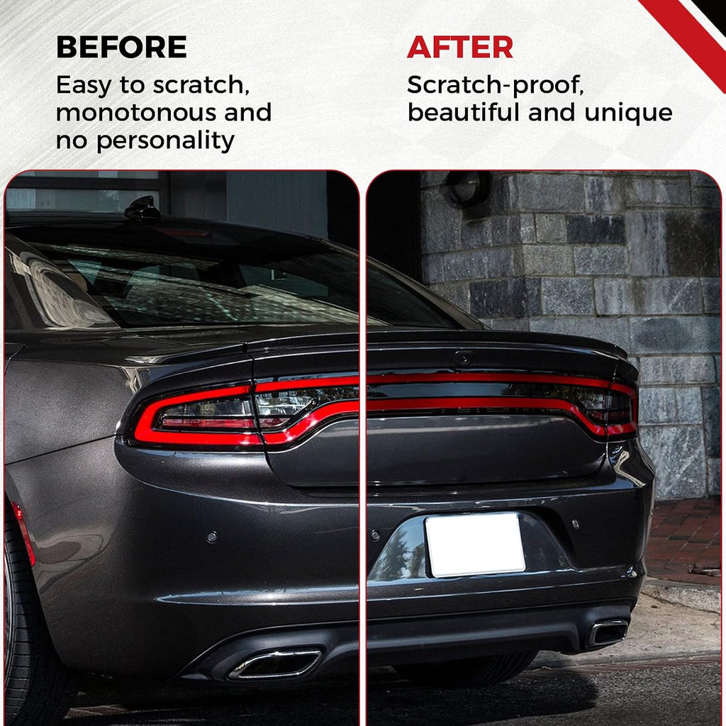 Taillight Protector Covers Compatible with Dodge Charger 2015-2024, ABS Smoked Black Tail Light Lamp Covers Protective Bezels, Custom-Fit Rear Taillight Shell Accessories (4PCS)