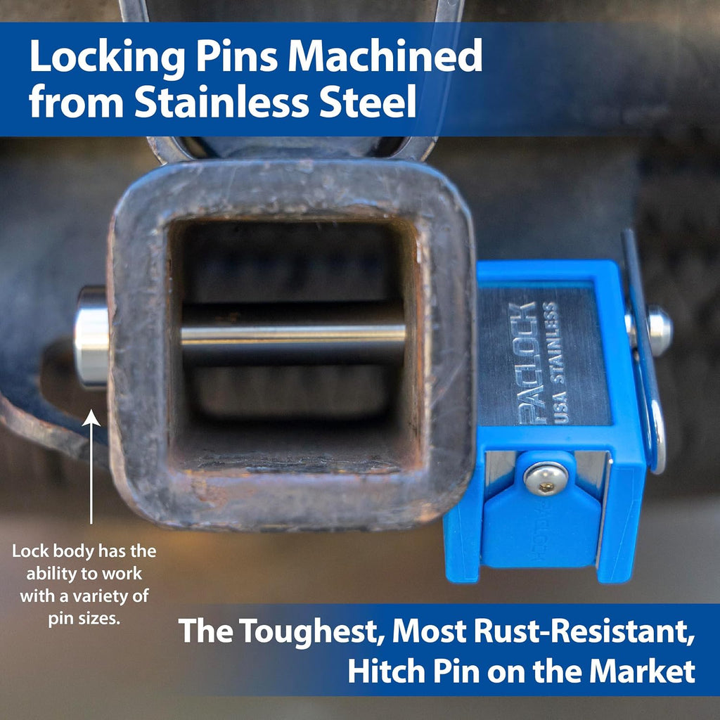 PACLOCK's 80-Series Trailer Hitch Lock, UCS, 250" Pin for 2-1/2" Receivers, High Performance 6-Pin Cylinder, One Lock Keyed to a Number U-Pick! w/ 2 Keys, Blue