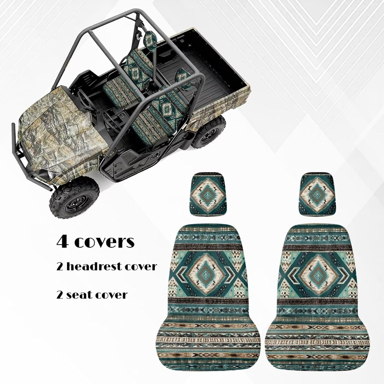 Aztec Tribal Geometric Print UTV Back Seat Covers, Machine Washable Rhino Bucket Seat Cover Stretch Polyester Fabric Protection for Rhino