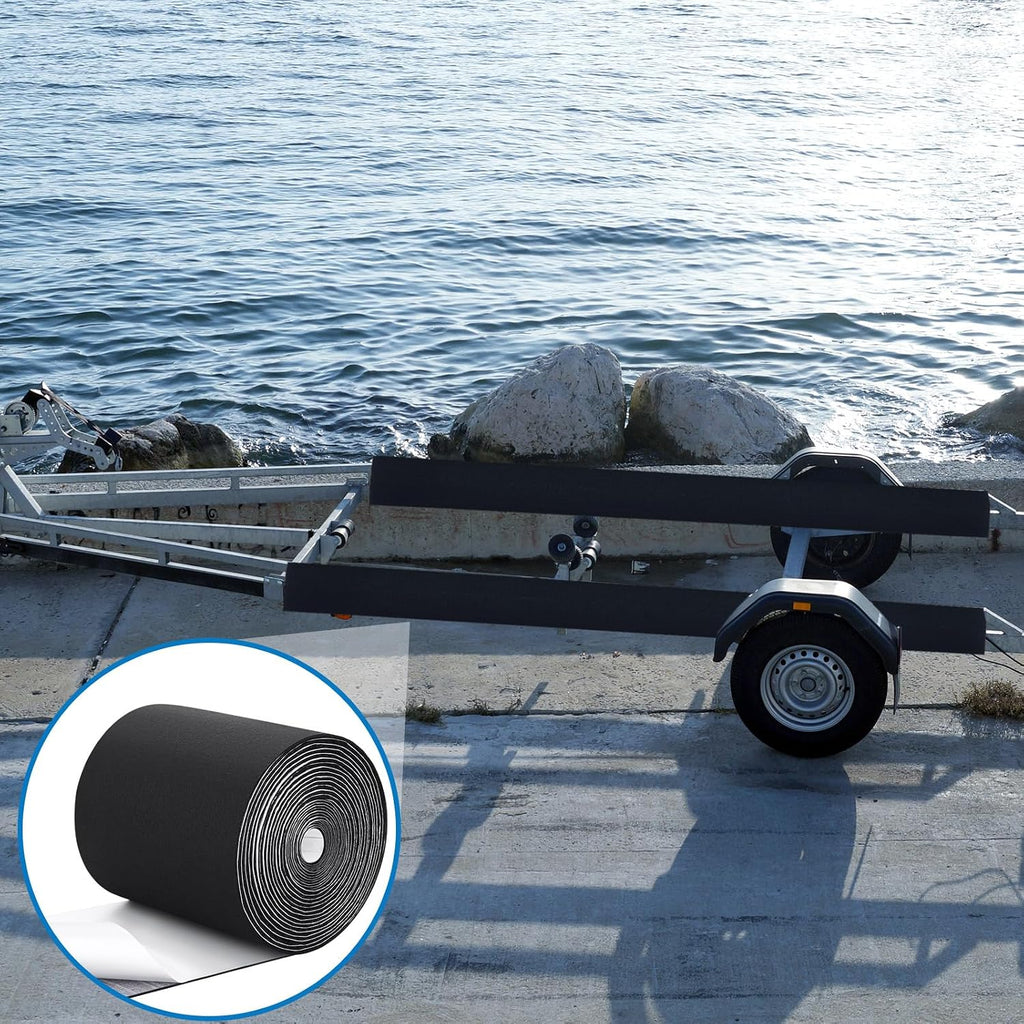 Soulchen 12in X 50ft Boat Trailer Bunk Carpet with Adhesive, Marine Outdoor Polyester Marine Bunk Carpet for Boats Trailers and Ramps (Black)
