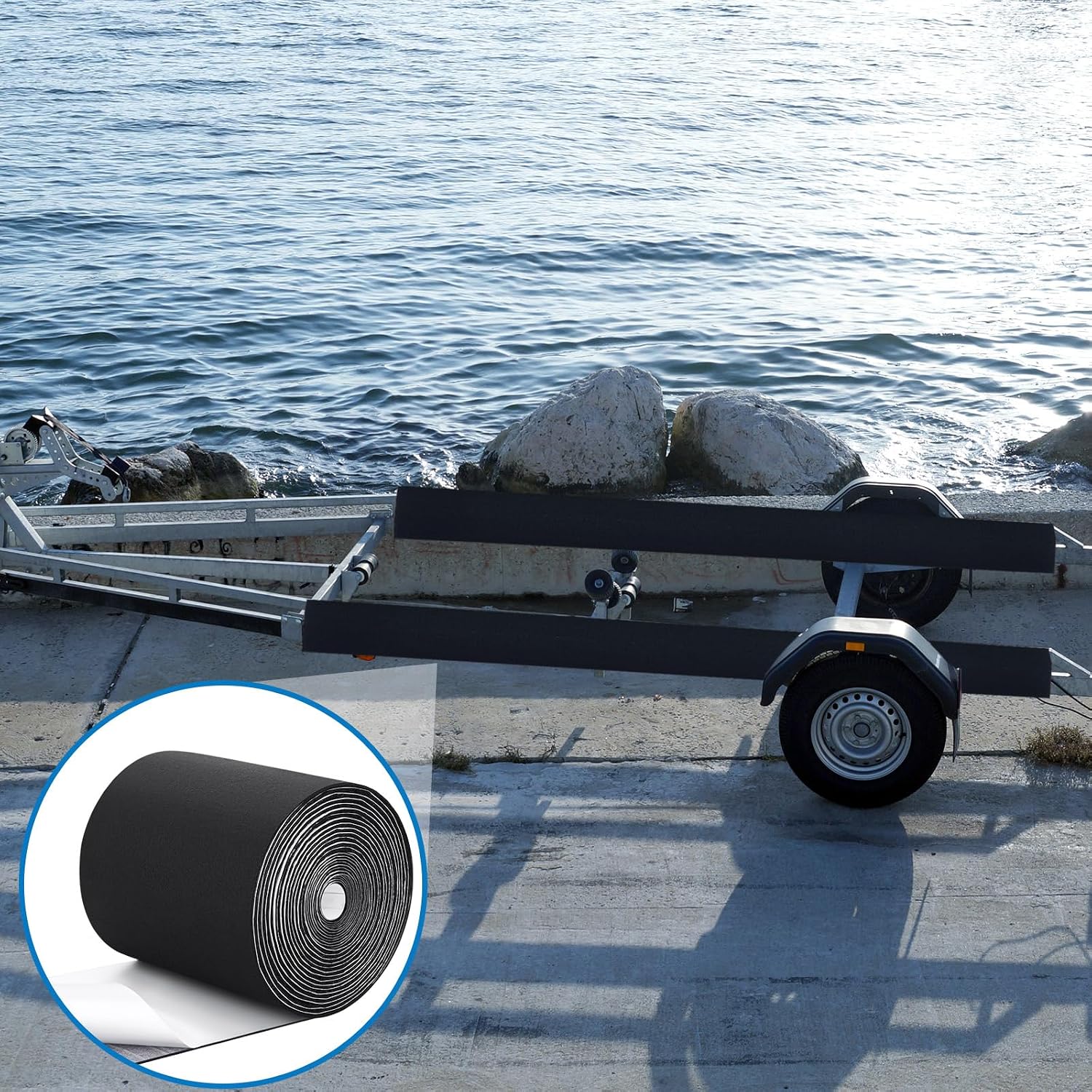 Soulchen 12in X 50ft Boat Trailer Bunk Carpet with Adhesive, Marine Outdoor Polyester Marine Bunk Carpet for Boats Trailers and Ramps (Black)