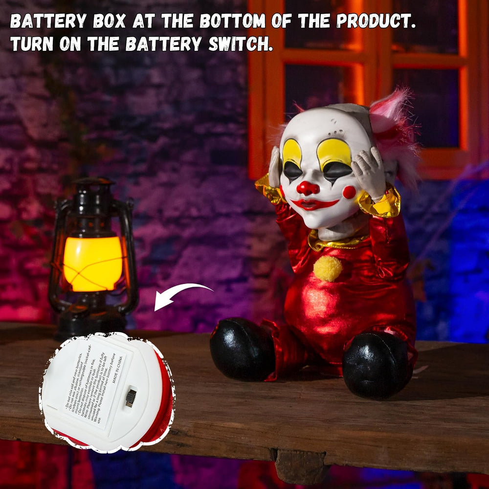 Halloween Animatronic Face Ripping Clown Decorations, Sound Activated Demonic...