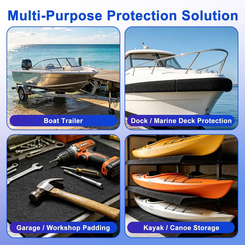 Boat Trailer Bunk Carpet 2 Pack 13ft x 12in, Double Layer Marine Grade Bunk Carpet with Cushion Padding, Extra Thick Waterproof Trailer Bunk Runner Cover for Boat, Jet Ski & Trailer Bunks
