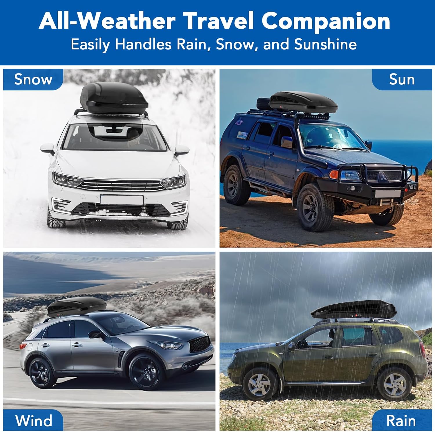 Garvee Heavy Duty Hard Shell Roof Top Cargo Carrier - 70(L) x31(W) x15(H) Waterproof Lockable Storage Box Capacity 165 Lbs 17.7 Cu Ft - Tool-Free Install- Fits SUV, Truck, Van