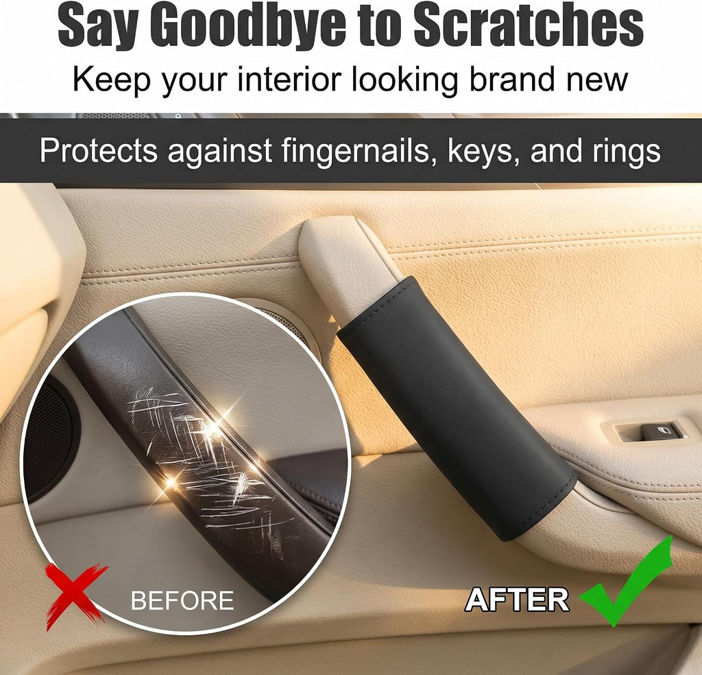 2 PCS Car Grab Handle Cover, PU Leather Anti-scratch Door Grip Gloves Protector, Non-slip Breathable Front Rear Door Pull Handle Cover, Interior Decoration Accessories for Cars (Black)