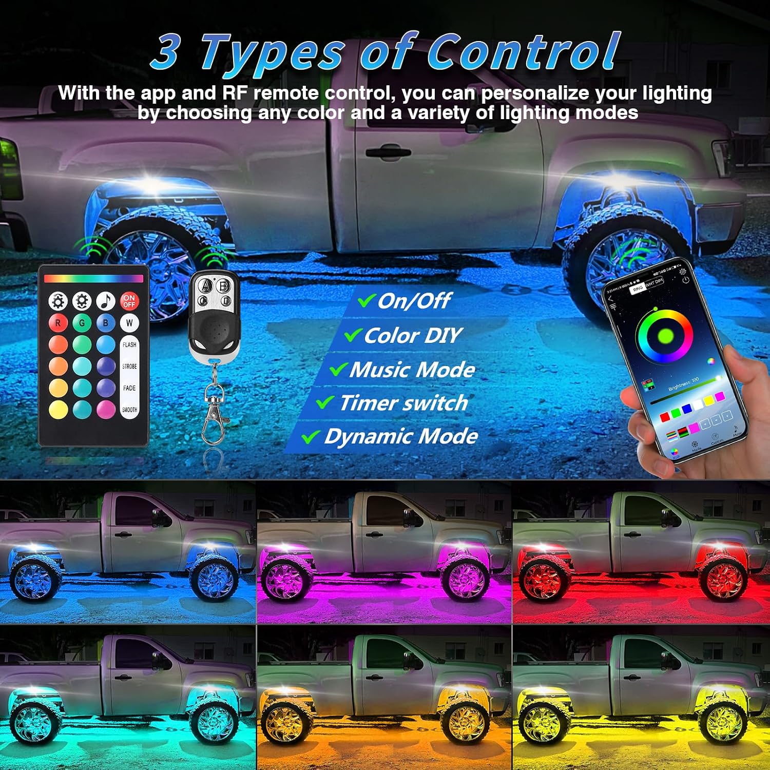12Pods RGB LED Rock Lights Kit with APP/RF Remote Control Dual Zone Brake, Car Underglow Lights Multicolor Neon Underbody Lights Waterproof 12V for Trucks Pickup Jeep Golf Cart SXS ATV