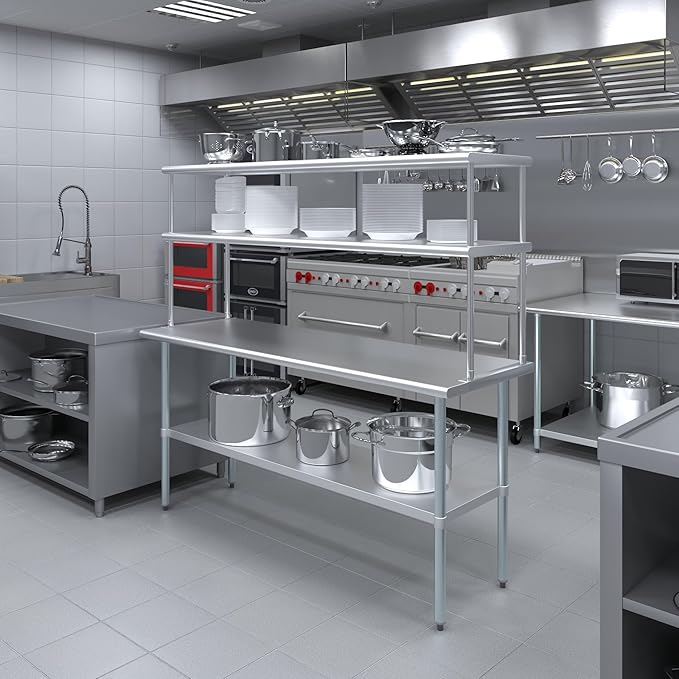 Amgood Stainless Steel Work Table Double Tier Overshelf | Metal Kitchen Prep - Image 4