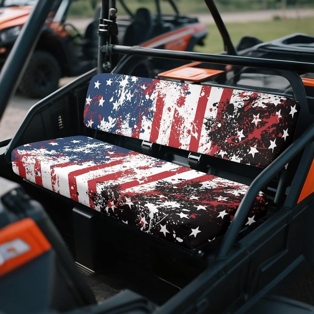 American Flag UTV Seat Cushion Covers Compatible with Kawasaki Mule 3000 3010 3020 Replacement UTV Seat Cover Set Patriotic Bench Seats Cover Easy to Install