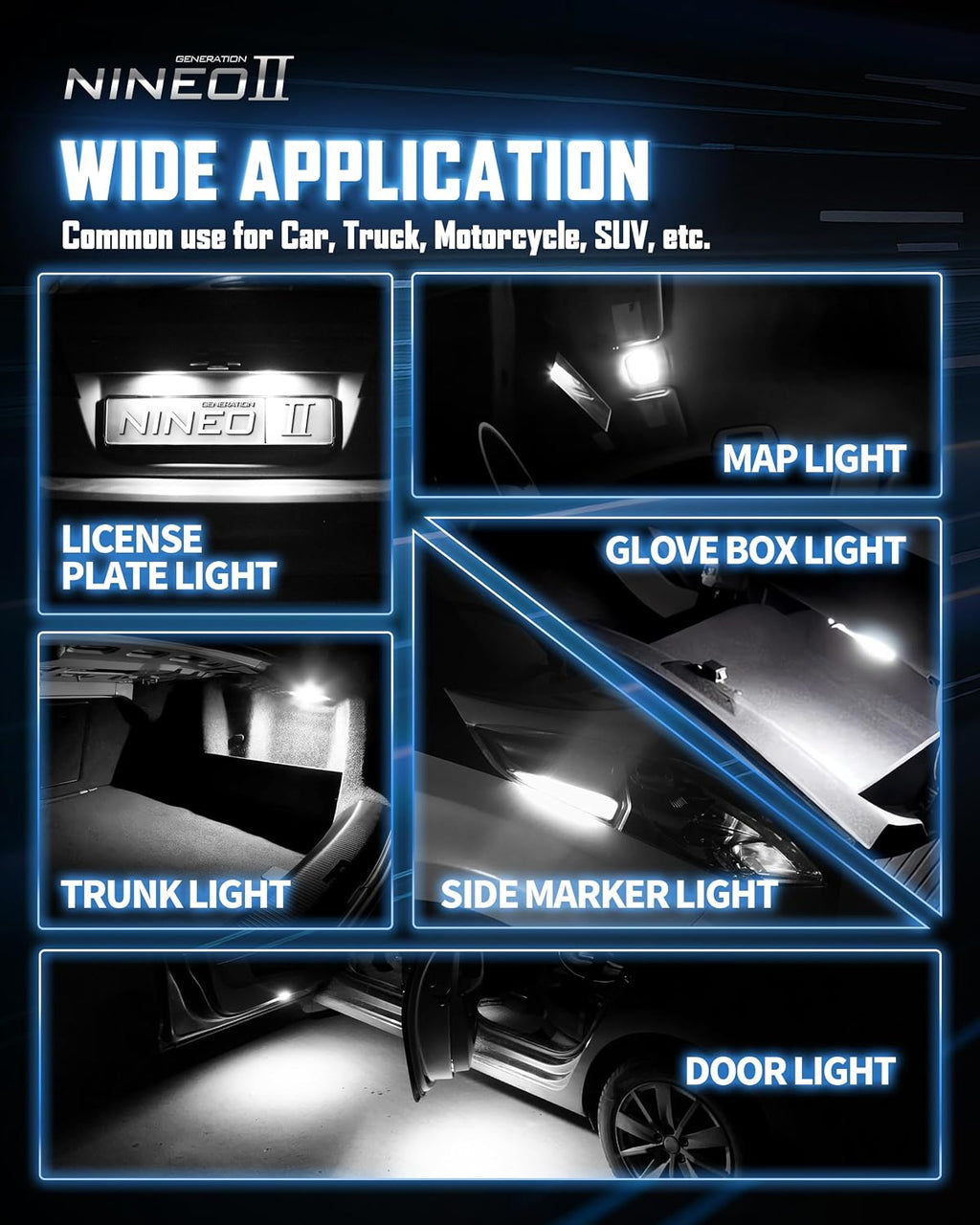 NINEO T10 LED BULBS 4 PCS, 194 921 168 w5w with 15-SMD 4014 Chips 6000K White for Car Interior Backup Tail Door Dome Map Reverse License Plate Courtesy Side Marker Parking Trunk Glove Box Light Bulbs