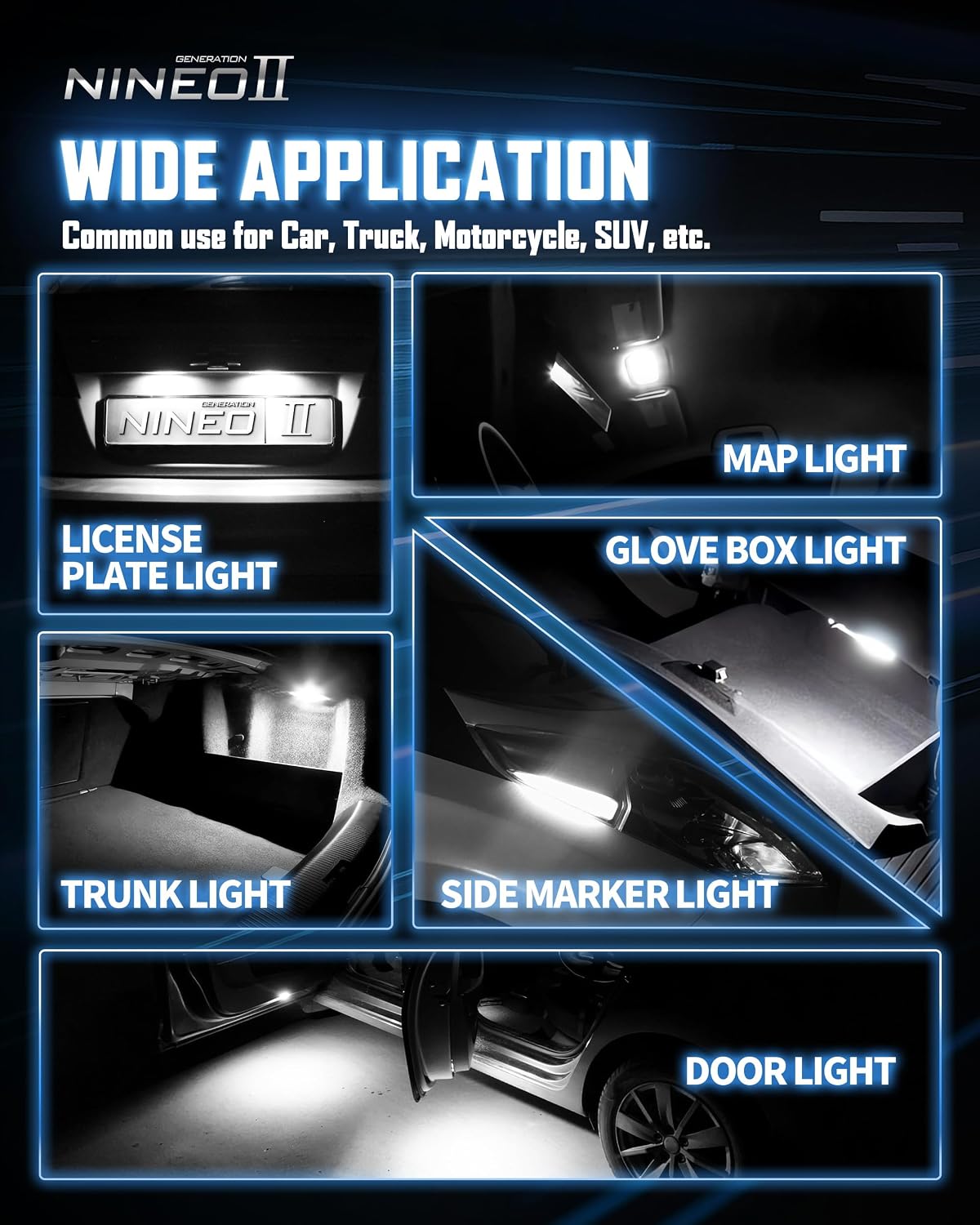 NINEO T10 LED BULBS 4 PCS, 194 921 168 w5w with 15-SMD 4014 Chips 6000K White for Car Interior Backup Tail Door Dome Map Reverse License Plate Courtesy Side Marker Parking Trunk Glove Box Light Bulbs