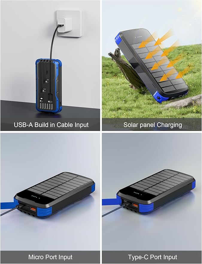 Solar Charger Power Bank, 40000mAh Portable Phone Charger Built in 4 Cables - Image 4