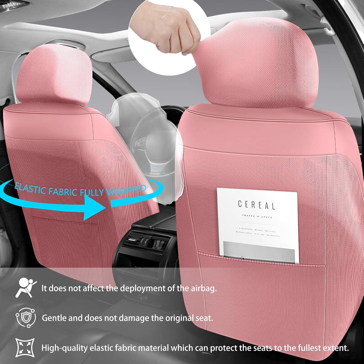 ns yolo universal fit premium pink leather 5-seats, side view