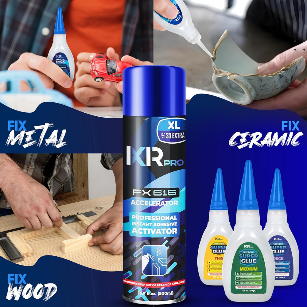 CA Glue with Activator 12x Thin Medium Thick Glue Kit 4X 16.9oz Accelerator