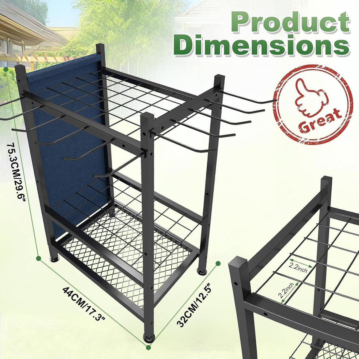 garden tool organizer, garden yard tool rack for shown in use