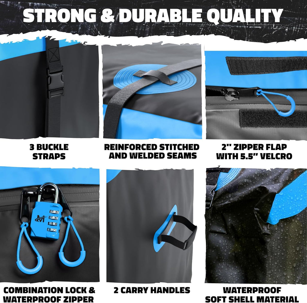 Mockins 25 Cu Ft Large Weatherproof Trailer Hitch Cargo Carrier Bag Set | 60"x24"x31" Waterproof Cargo Bag for Hitch Carrier & Truck Bed | Vinyl Vehicle Soft-Shell Carriers w/ Straps, Lock & Case