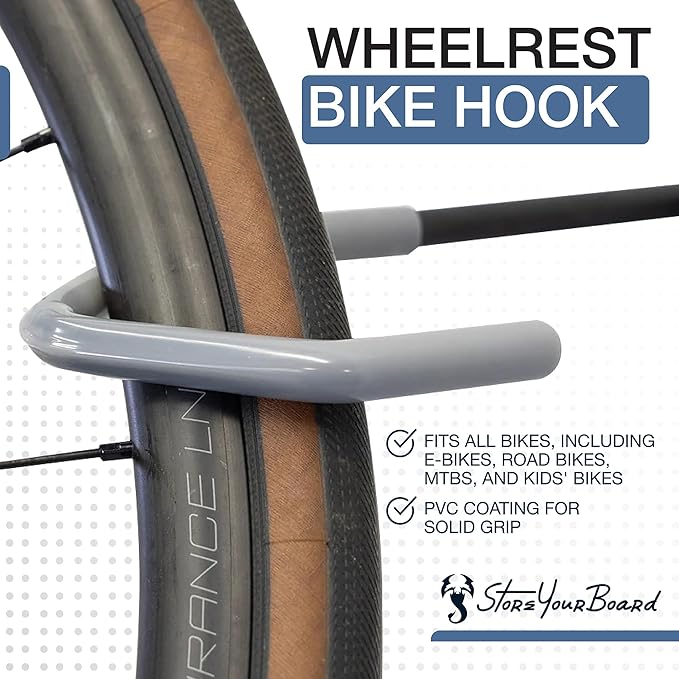 WheelRest Bike Hook, No-Lift Garage Bike Wall Mount 75lbs Max Load, Fits all - Image 3