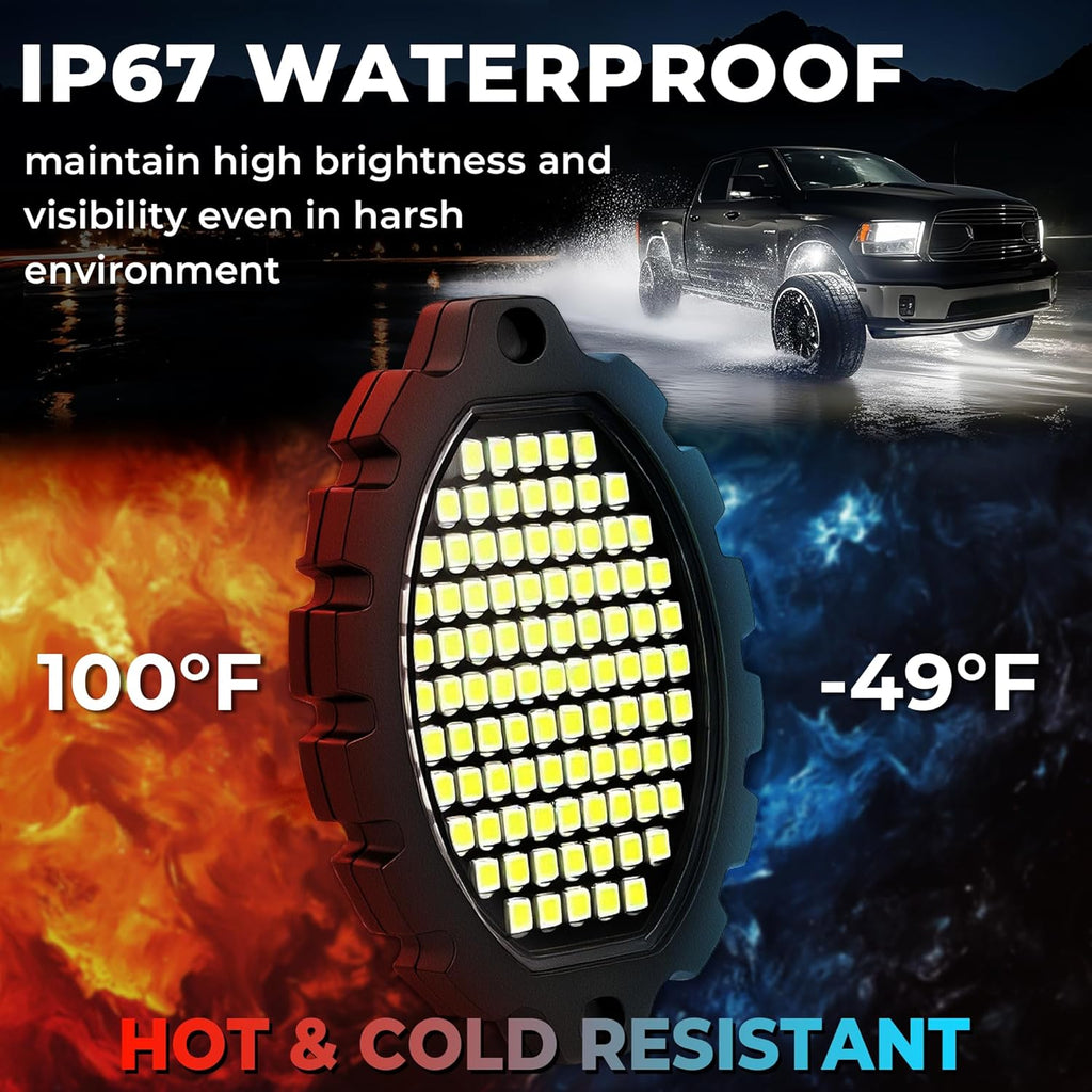 20 Pods Aluminum 1860LEDs Super Bright White Rock Lights with Switch Wiring Harness, Metal Underglow Light Waterproof Led Lights for Trucks Jeep ATV UTV SUV,Plug and Play, Easy to Install(Patented)