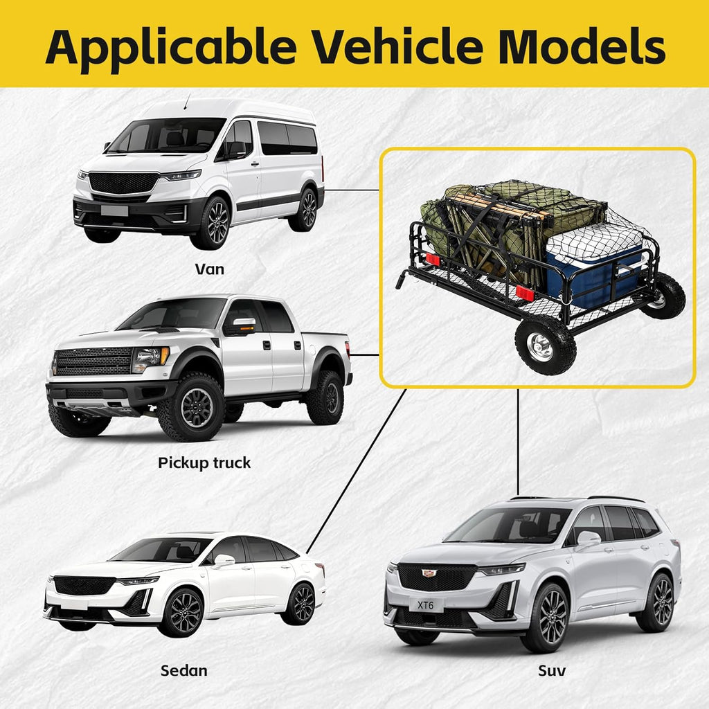 MaxxHaul 50243 Foldable Hitch N Roll Cargo Carrier Cart With Quick Detachable Basket Rack With 10 inch Flat Free Tires for Home Camp Travel Ranch SUV Up to 400 lb. Capacity